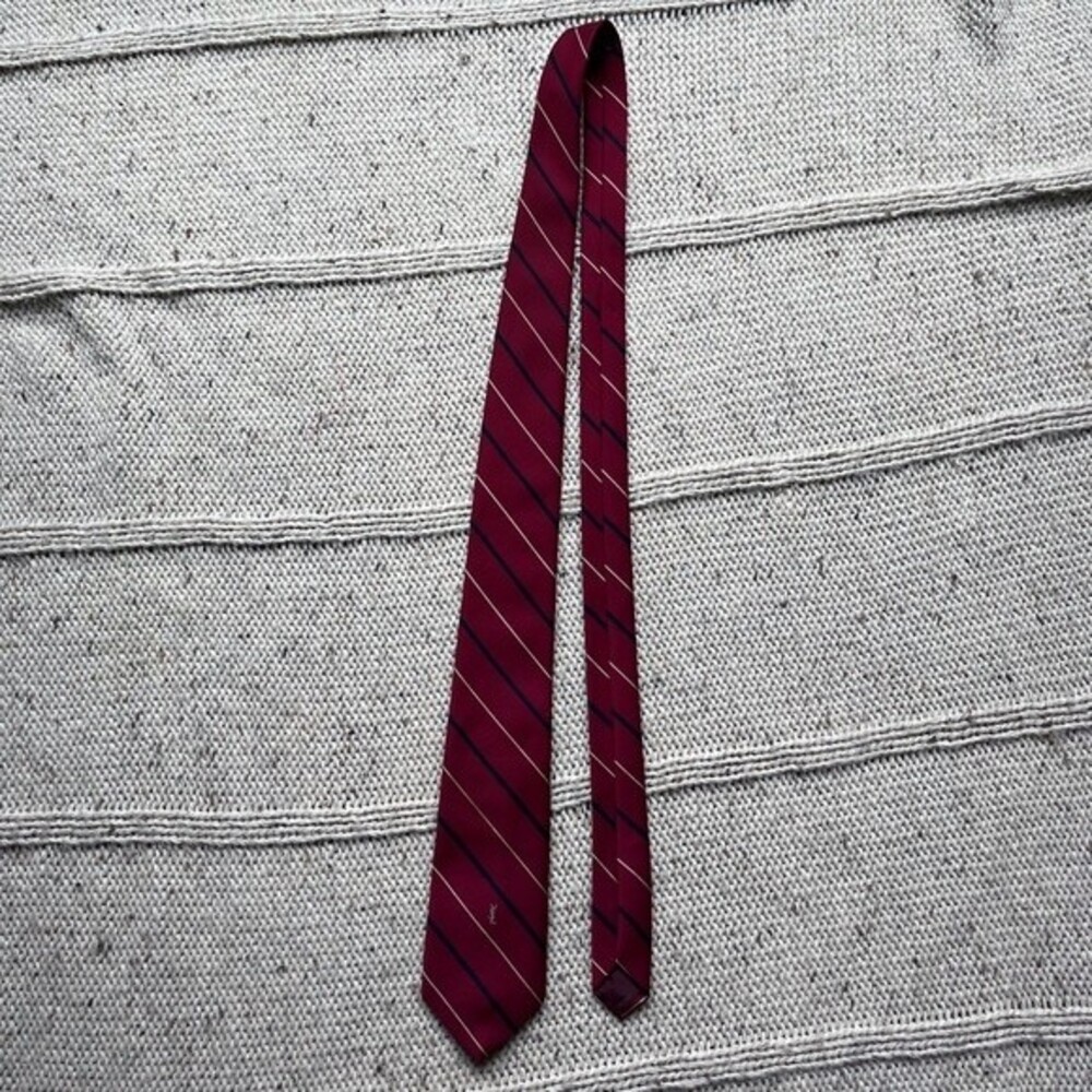 Ives St. Laurent neckwear, vintage, dark red with cream and black stripes